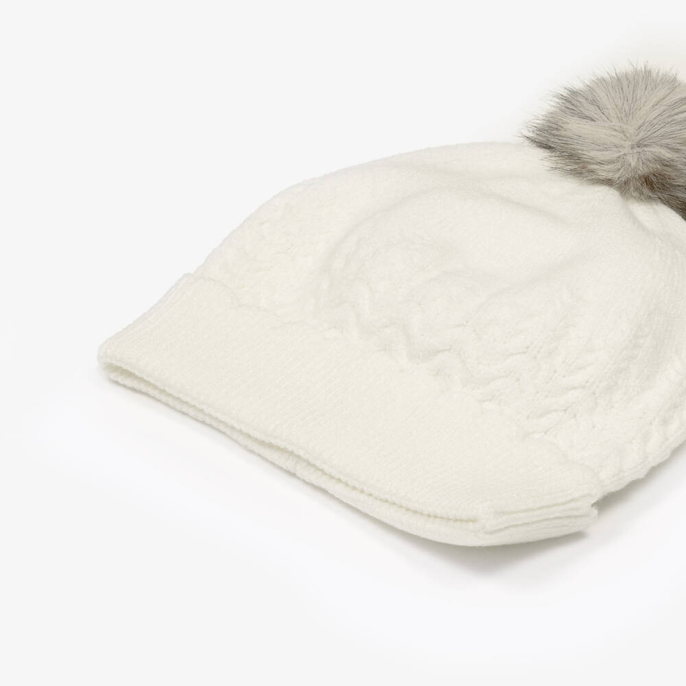 Mayoral-Girls Ivory Knitted Pom-Pom Hat | Childrensalon Outlet
