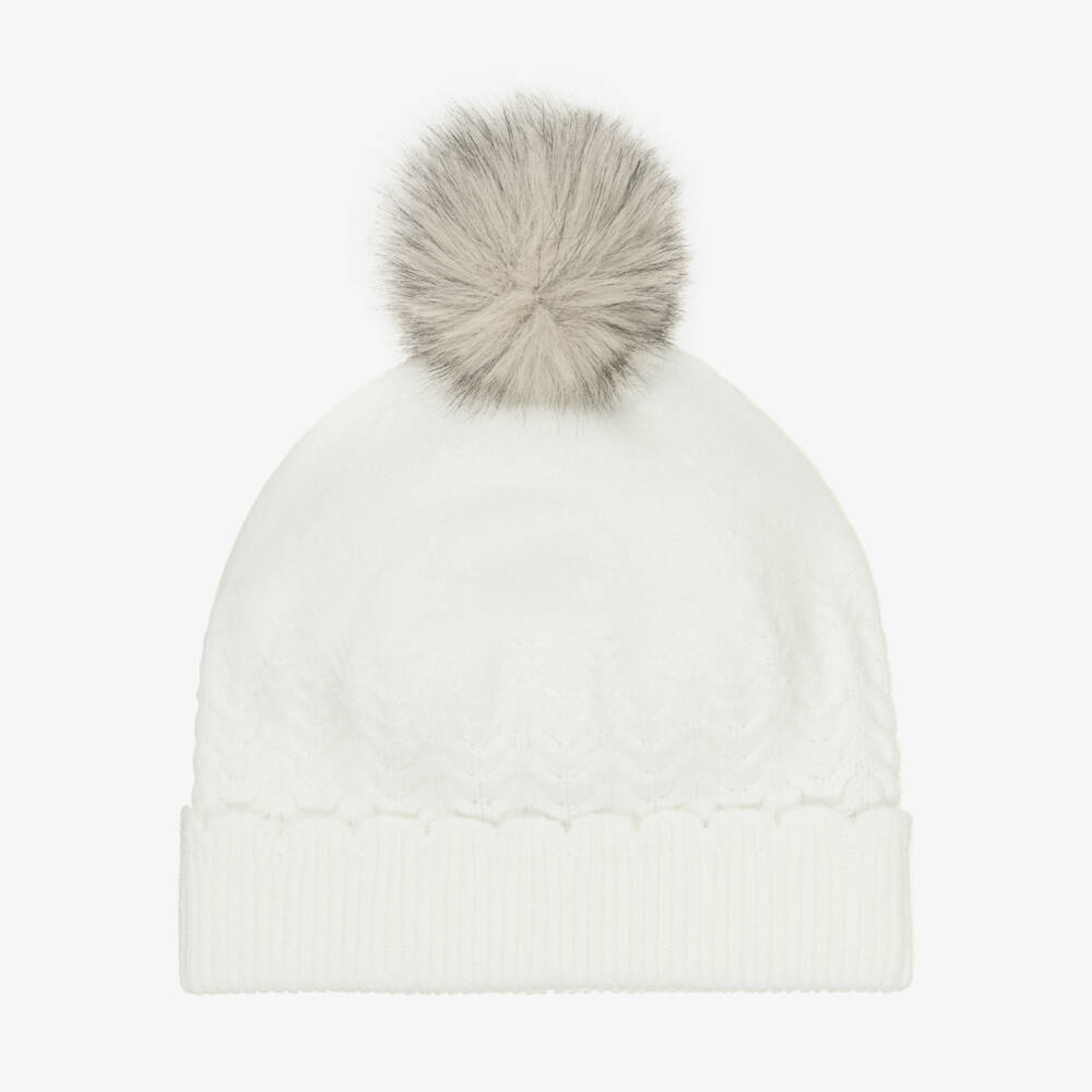 Mayoral-Girls Ivory Knitted Pom-Pom Hat | Childrensalon Outlet