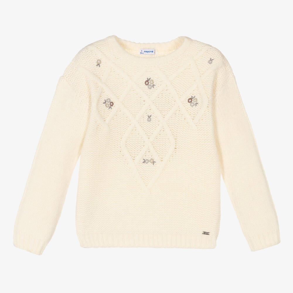 Mayoral - Girls Ivory Knitted Sweater | Childrensalon