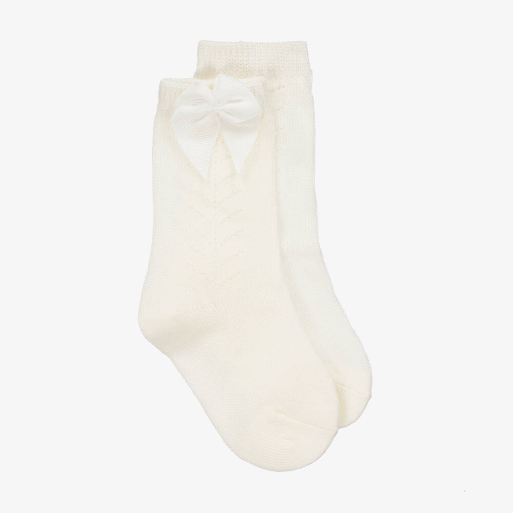 Mayoral-Girls Ivory Lace Bow Socks | Childrensalon Outlet