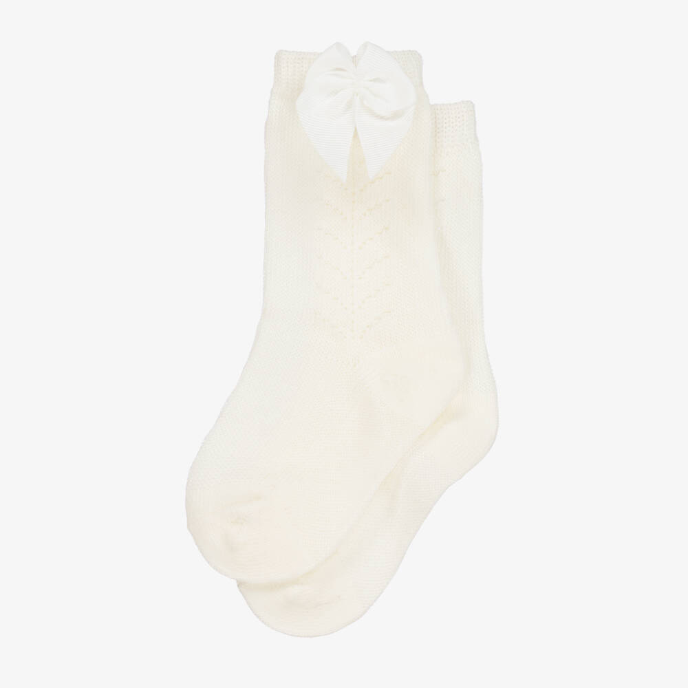 Mayoral-Girls Ivory Lace Bow Socks | Childrensalon Outlet