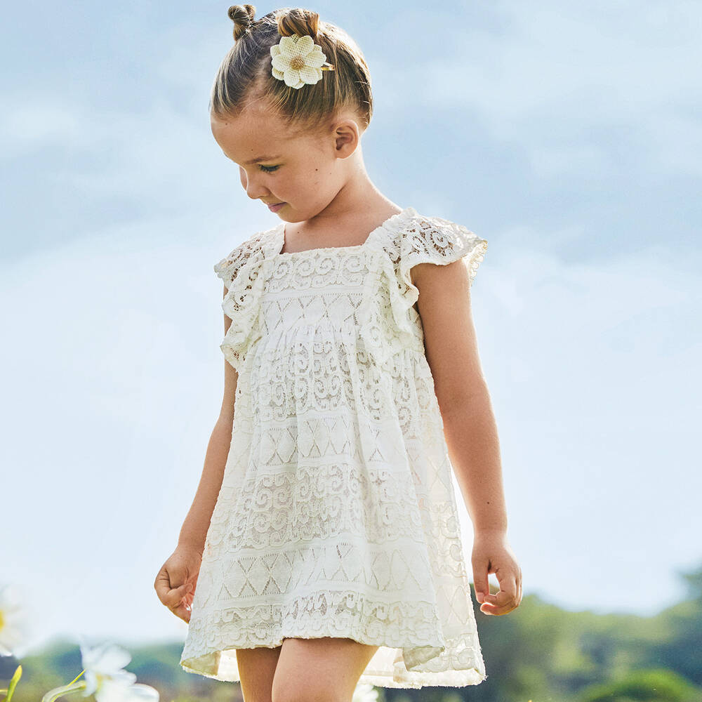 Mayoral-Girls Ivory Lace Dress | Childrensalon Outlet
