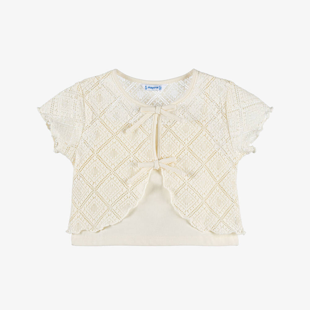 Mayoral-Girls ivory lace overlay top  | Childrensalon Outlet