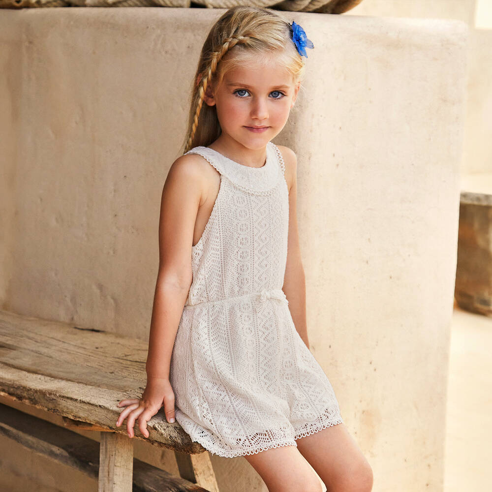 Mayoral - Girls Ivory Lace Playsuit | Childrensalon Outlet