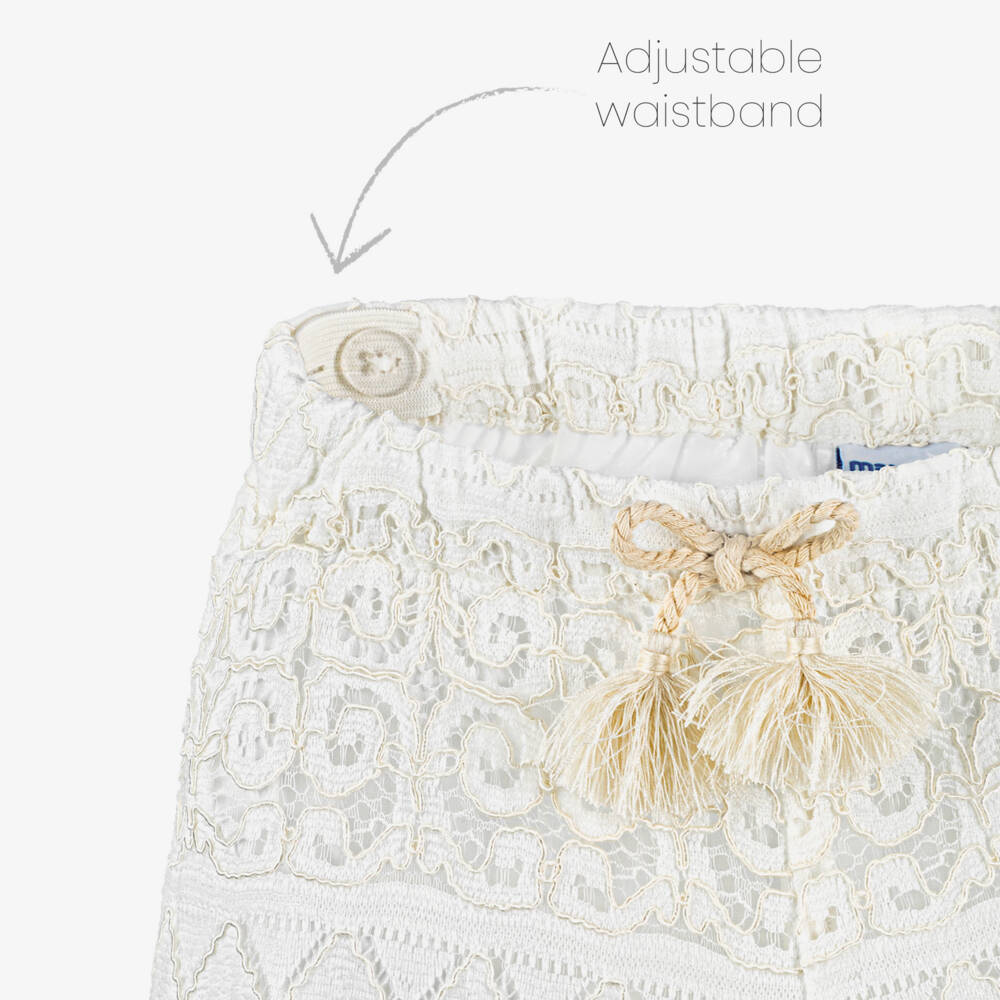 Mayoral-Girls Ivory Lace Wide Leg Trousers | Childrensalon Outlet