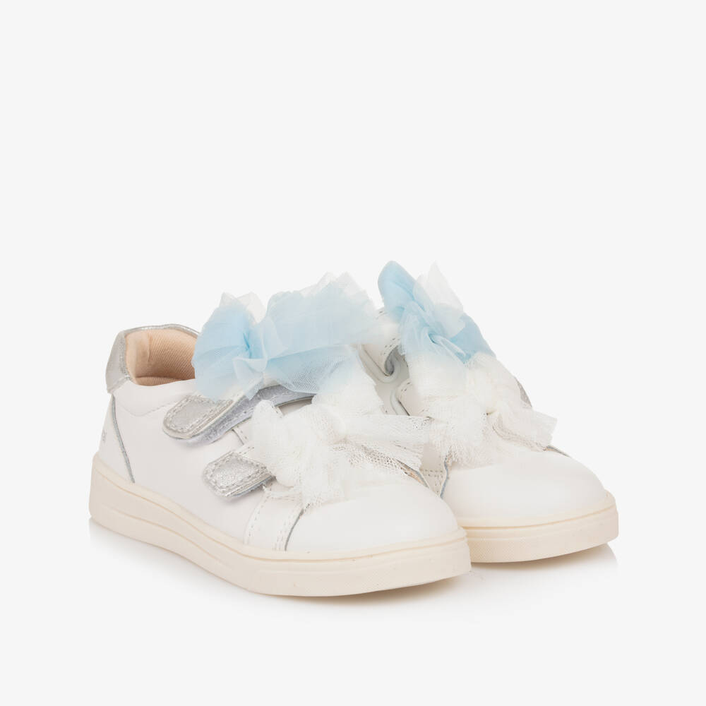 Mayoral-Кремовые кожаные кроссовки с лазурным бантом для девочек | Childrensalon Outlet