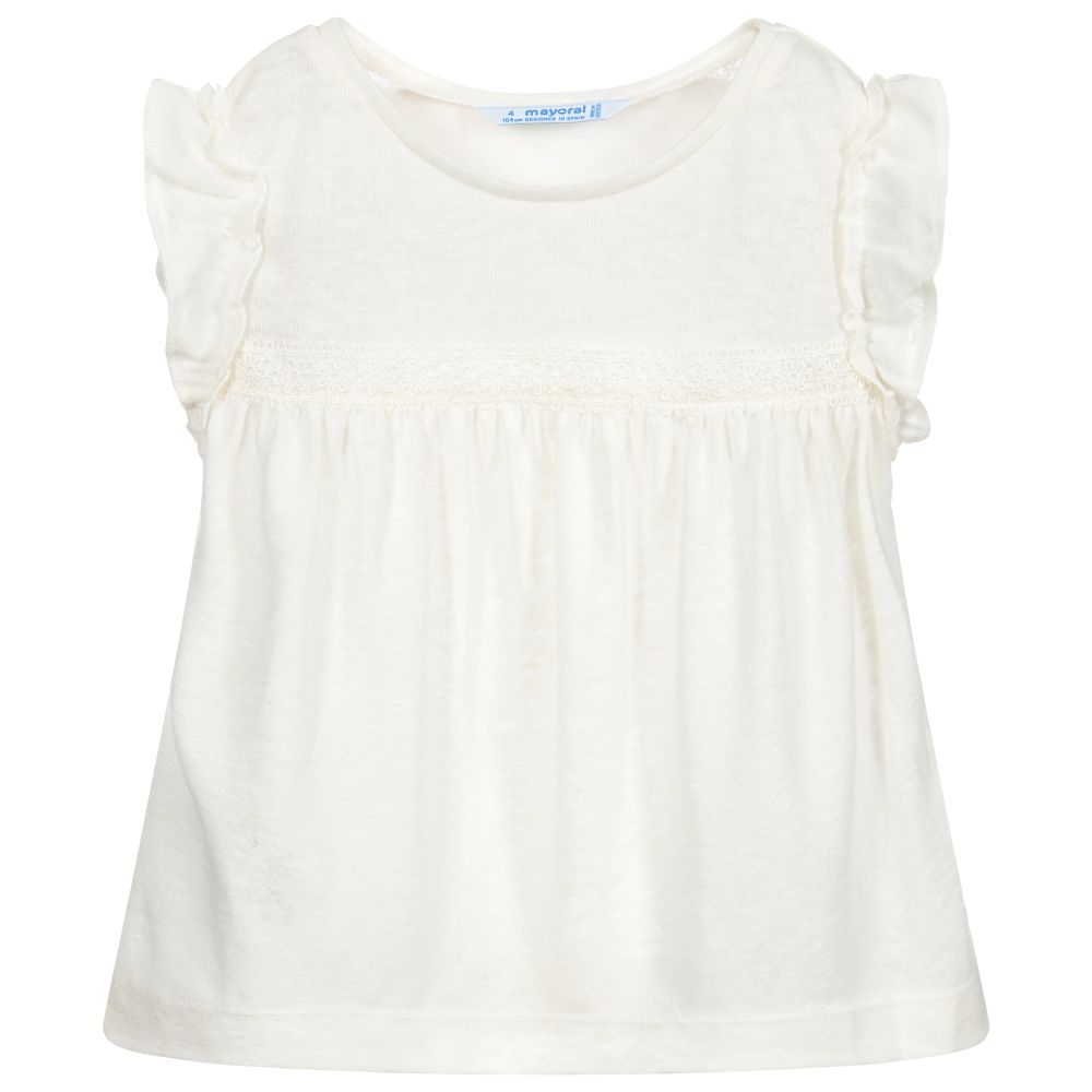 Mayoral - Girls Ivory Linen T-Shirt | Childrensalon Outlet