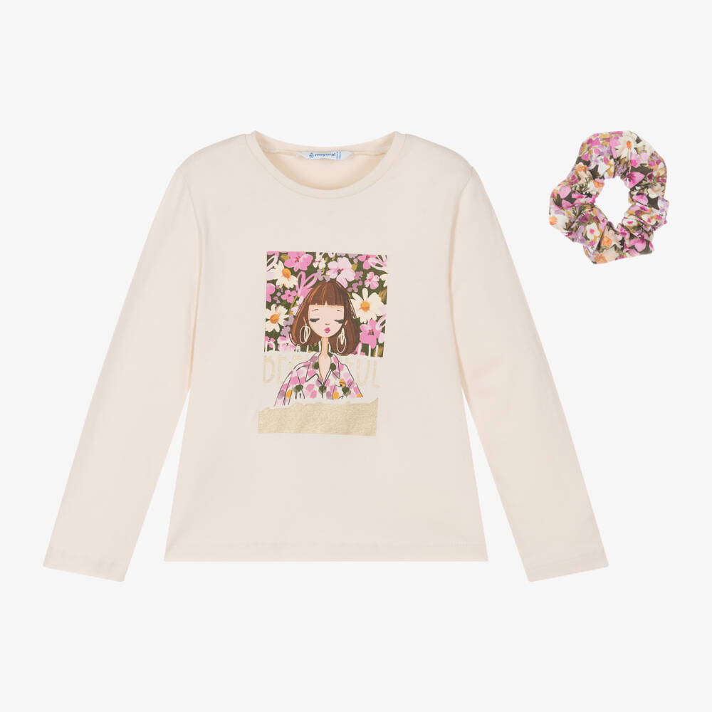 Mayoral-Girls Ivory Long Sleeve Top Set | Childrensalon Outlet