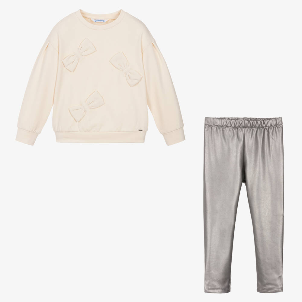 Mayoral-Girls Ivory & Metallic Leggings Set | Childrensalon Outlet