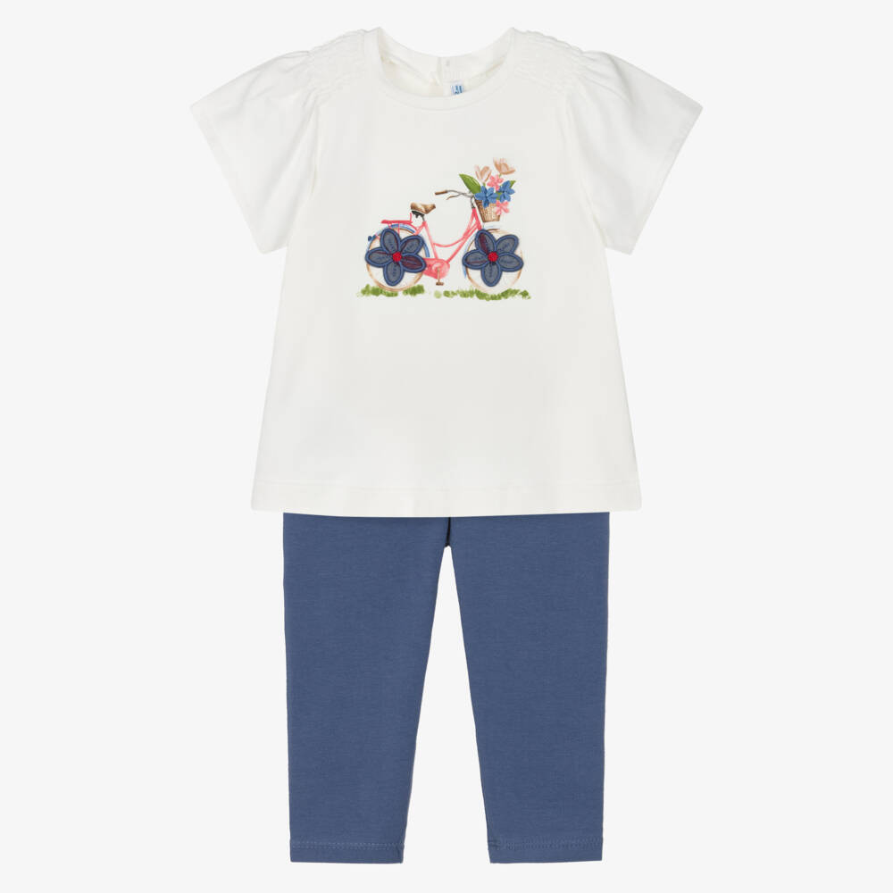 Mayoral-Girls Ivory & Navy Blue Cycling Set | Childrensalon Outlet