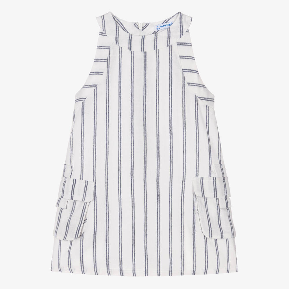 Mayoral-Girls Ivory & Navy Blue Striped Dress | Childrensalon Outlet