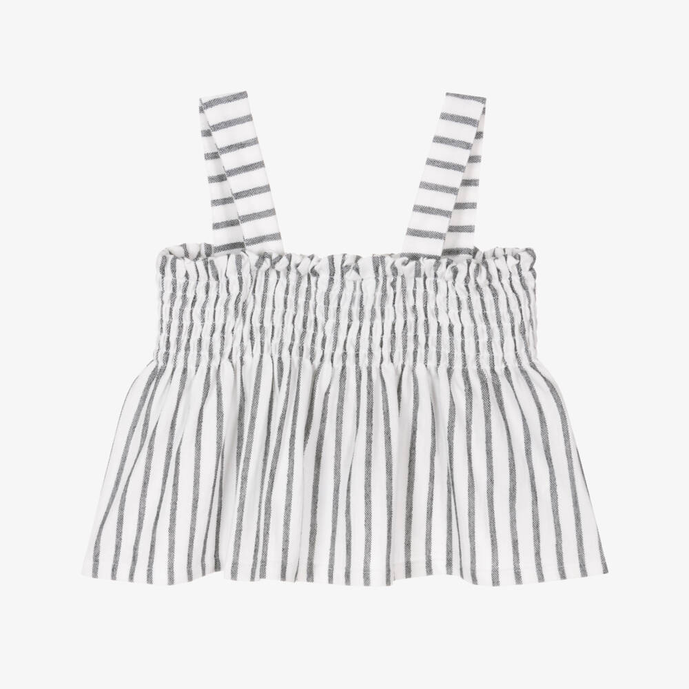 Mayoral-Girls Ivory & Onyx Striped Cotton Top | Childrensalon Outlet