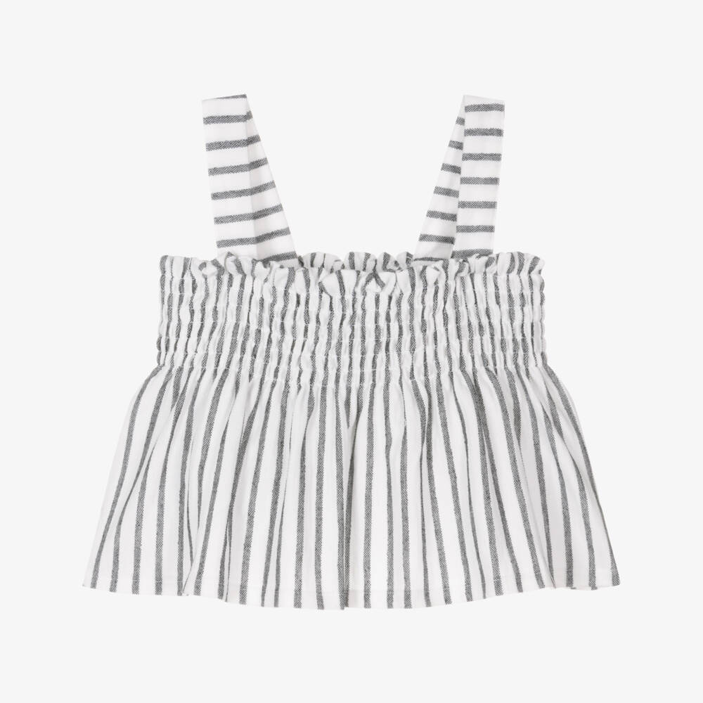 Mayoral-Girls Ivory & Onyx Striped Cotton Top | Childrensalon Outlet