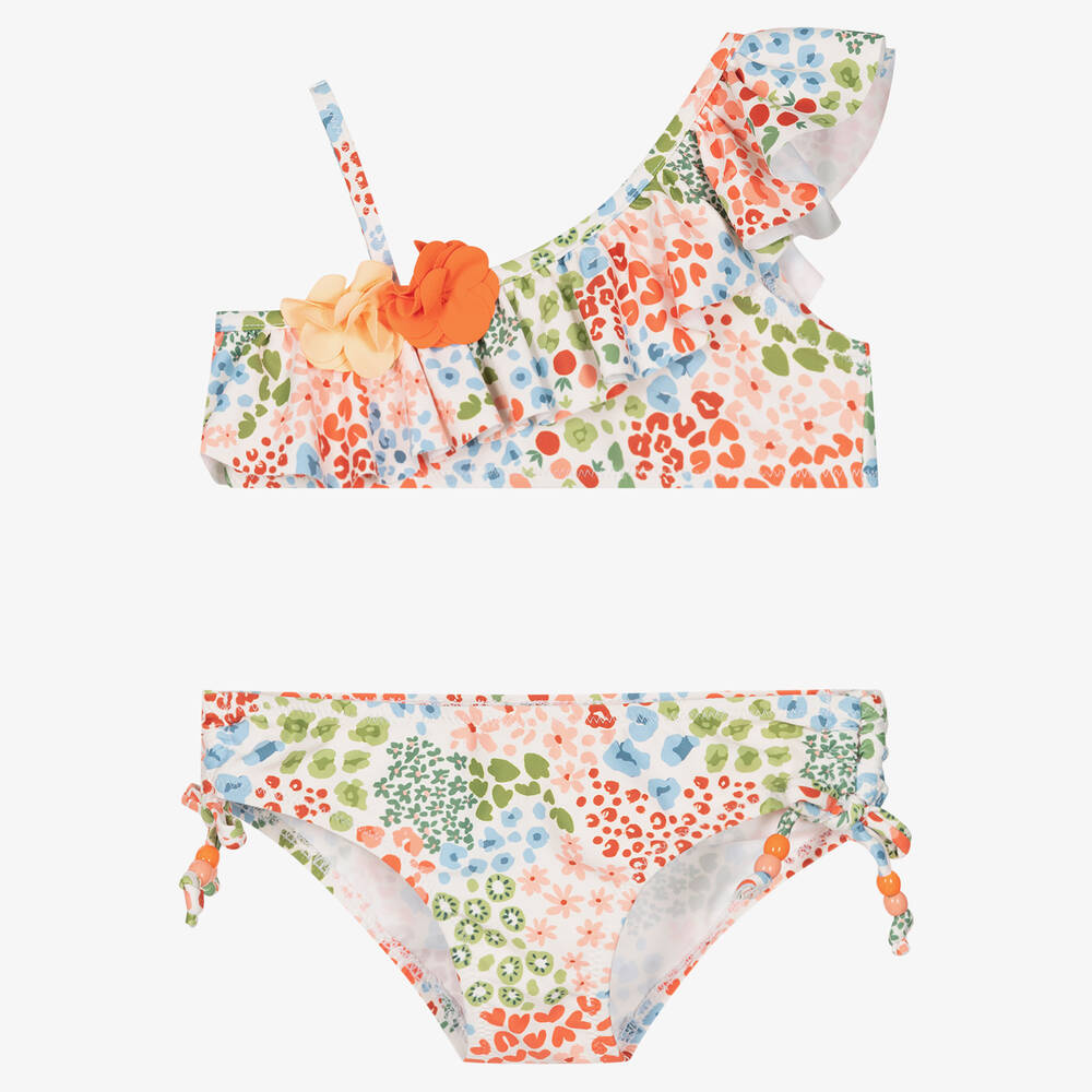 Mayoral - Bikini ivoire et orange à fleurs | Childrensalon