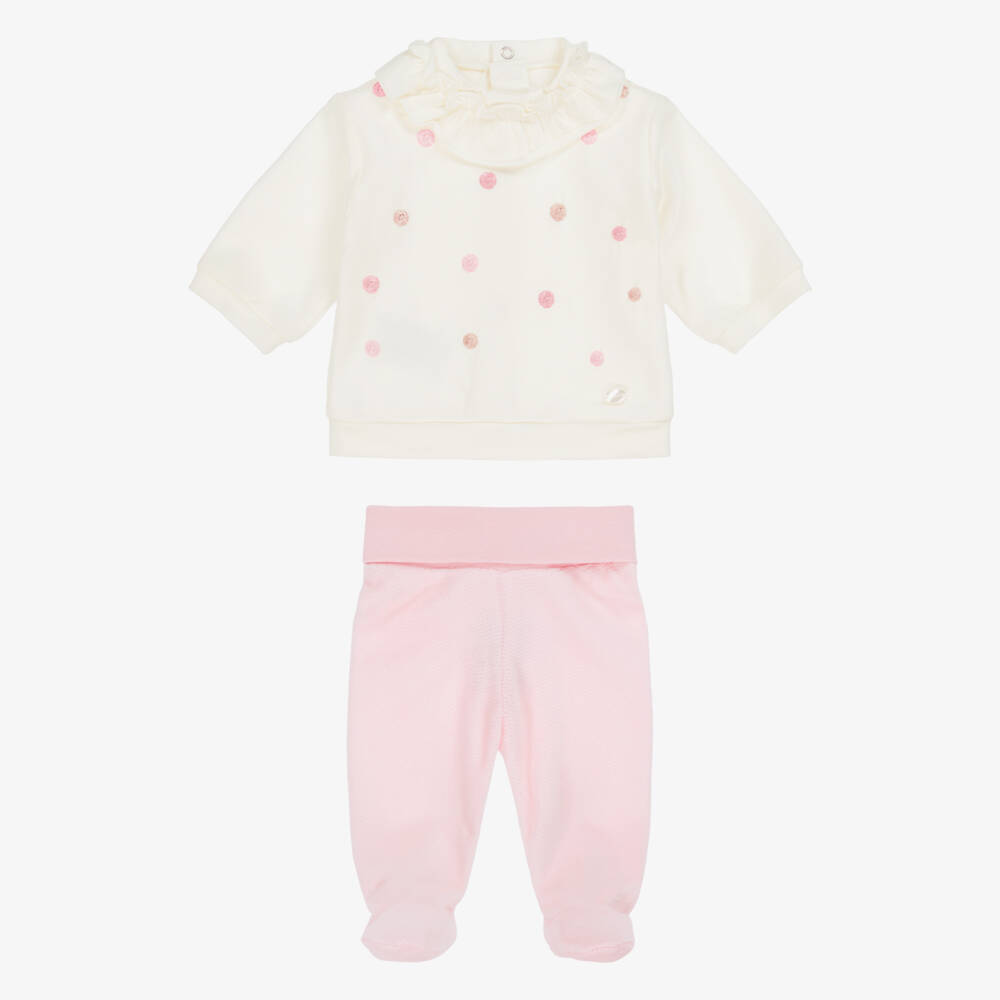 Mayoral Newborn-Girls Ivory & Pink 2 Piece Babygrow with Dots | Childrensalon Outlet
