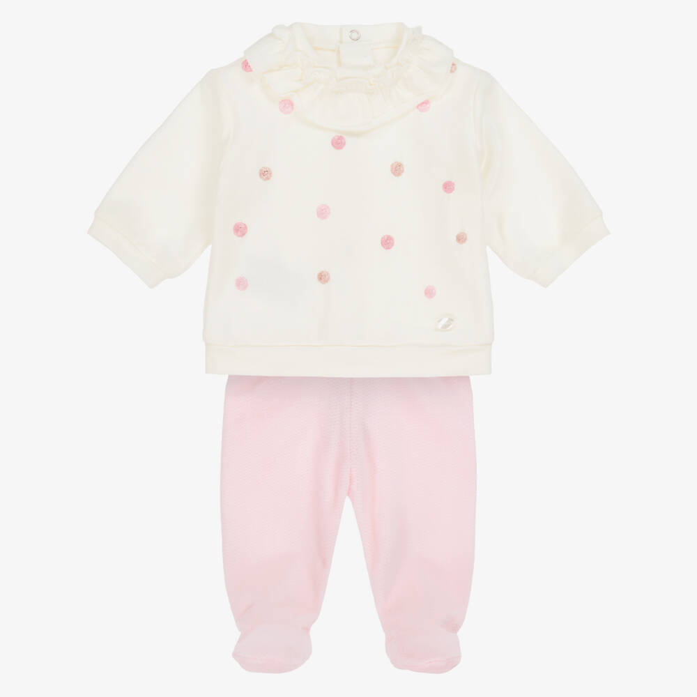 Mayoral Newborn-Girls Ivory & Pink 2 Piece Babygrow with Dots | Childrensalon Outlet