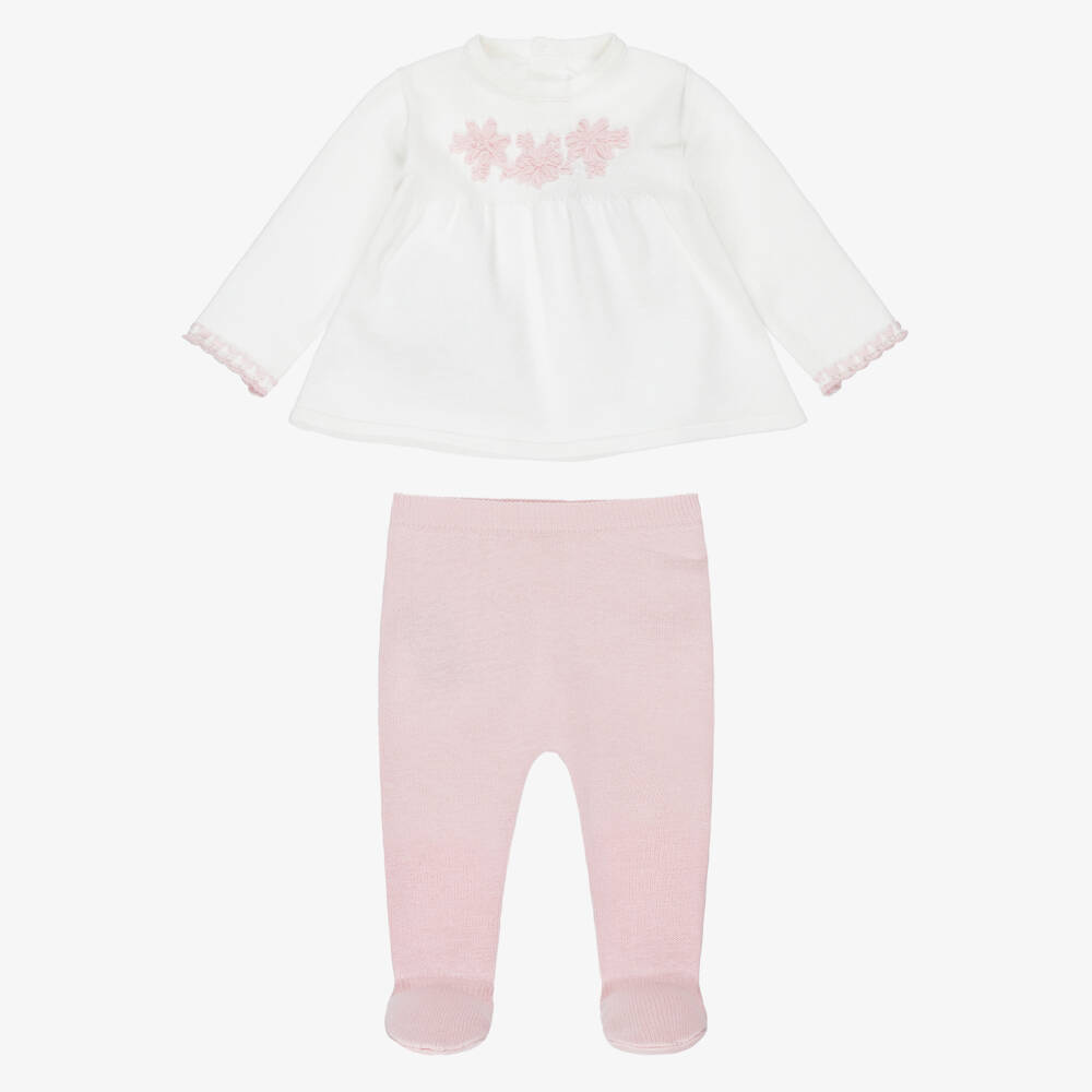 Mayoral Newborn-Girls Ivory & Pink 2 Piece Cotton Knit Babygrow | Childrensalon Outlet