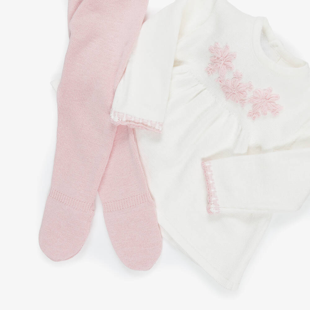 Mayoral Newborn-Girls Ivory & Pink 2 Piece Cotton Knit Babygrow | Childrensalon Outlet