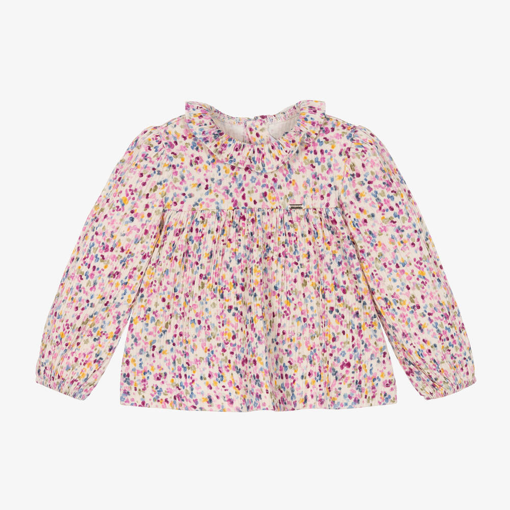 Mayoral - Girls Ivory & Pink Floral Cotton Blouse | Childrensalon