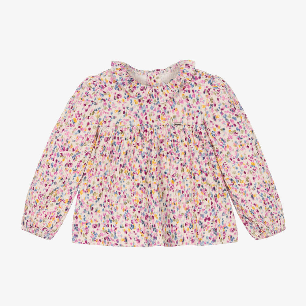 Mayoral-Кремово-розовая хлопковая блузка в цветочек | Childrensalon Outlet