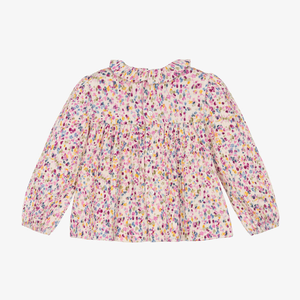 Mayoral-Кремово-розовая хлопковая блузка в цветочек | Childrensalon Outlet