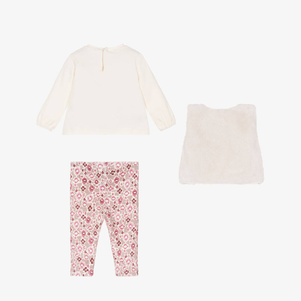 Mayoral-Girls Ivory & Pink Floral Cotton Leggings Set | Childrensalon Outlet