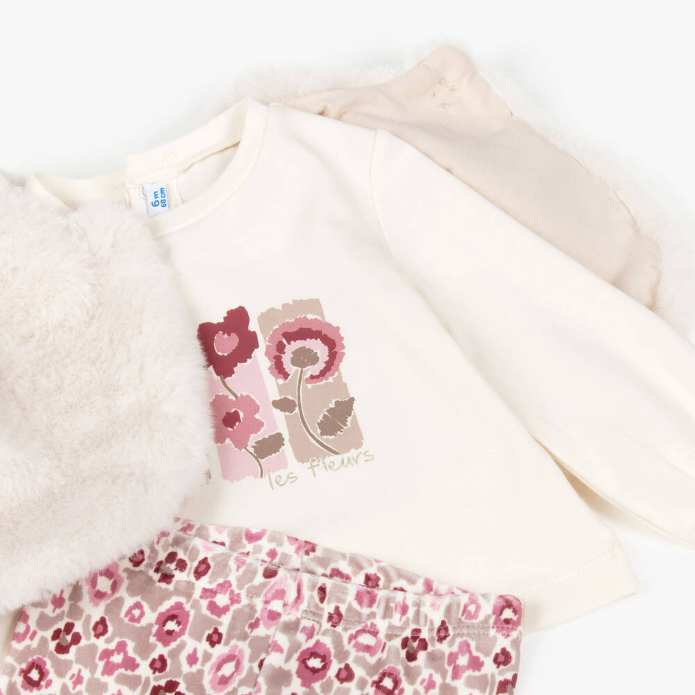 Mayoral-Girls Ivory & Pink Floral Cotton Leggings Set | Childrensalon Outlet