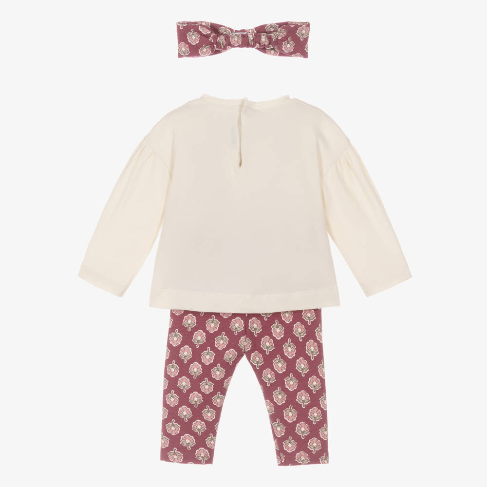 Mayoral-Girls Ivory & Pink Floral Cotton Leggings Set | Childrensalon Outlet