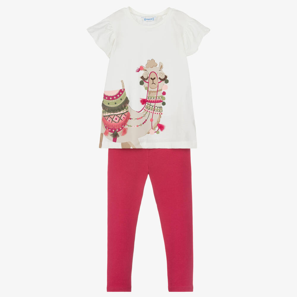 Mayoral - Girls Ivory & Pink Leggings Set | Childrensalon