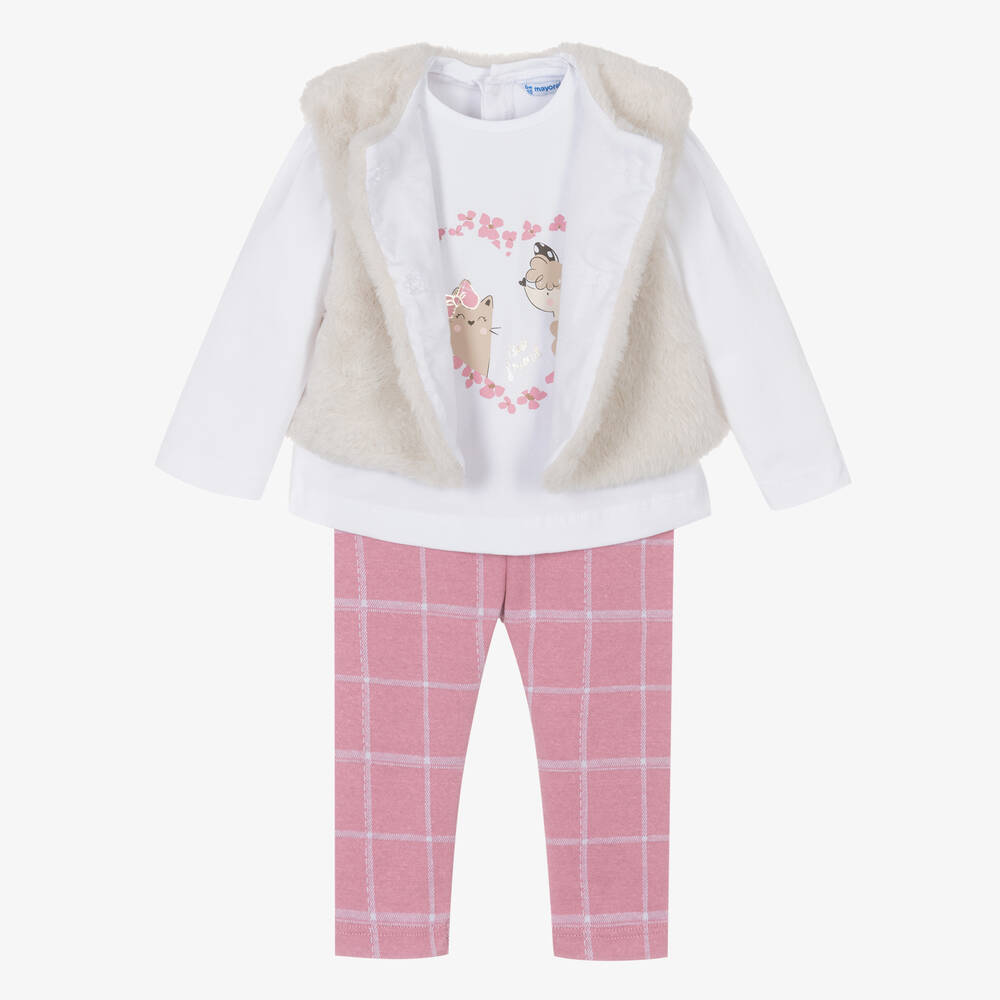 Mayoral - Girls Ivory & Pink Leggings Set | Childrensalon