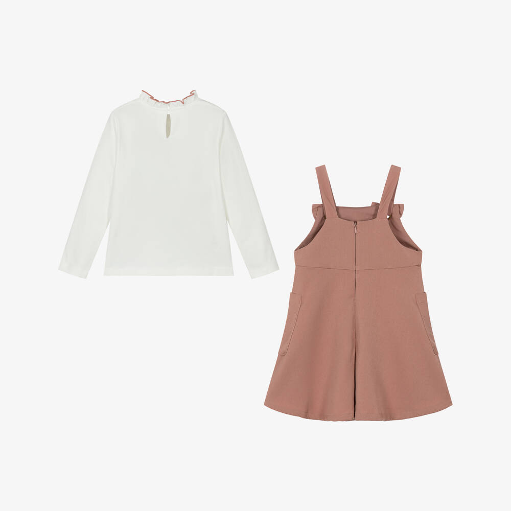 Mayoral-Girls Ivory & Pink Pinafore Dress Set with Bows | Childrensalon Outlet