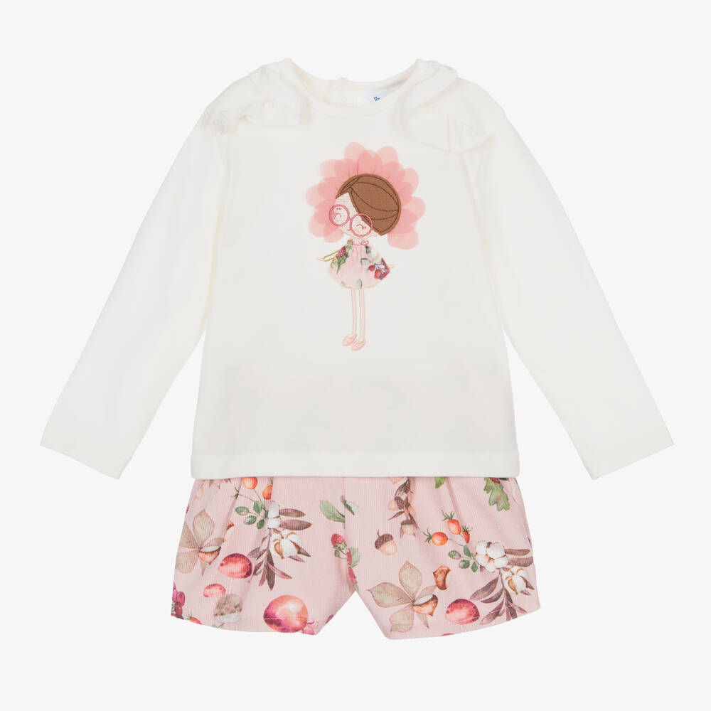 Mayoral - Girls Ivory & Pink Shorts Set | Childrensalon