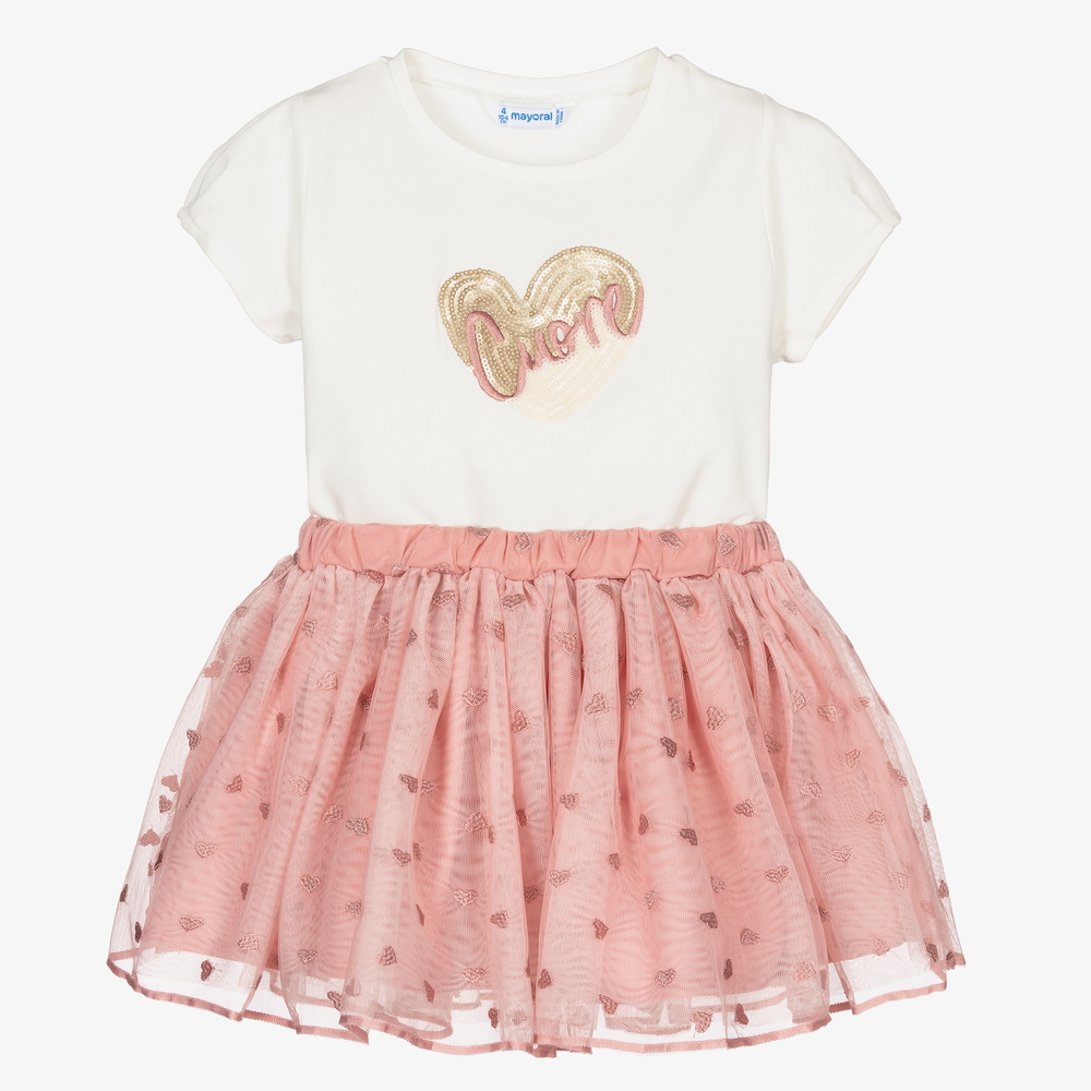 Mayoral - Кремовый топ и розовая юбка для девочек | Childrensalon