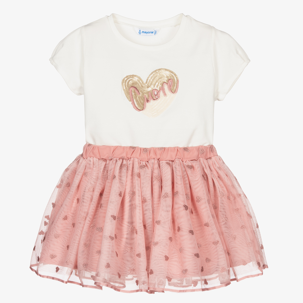 Mayoral-Girls Ivory & Pink Skirt Set | Childrensalon Outlet