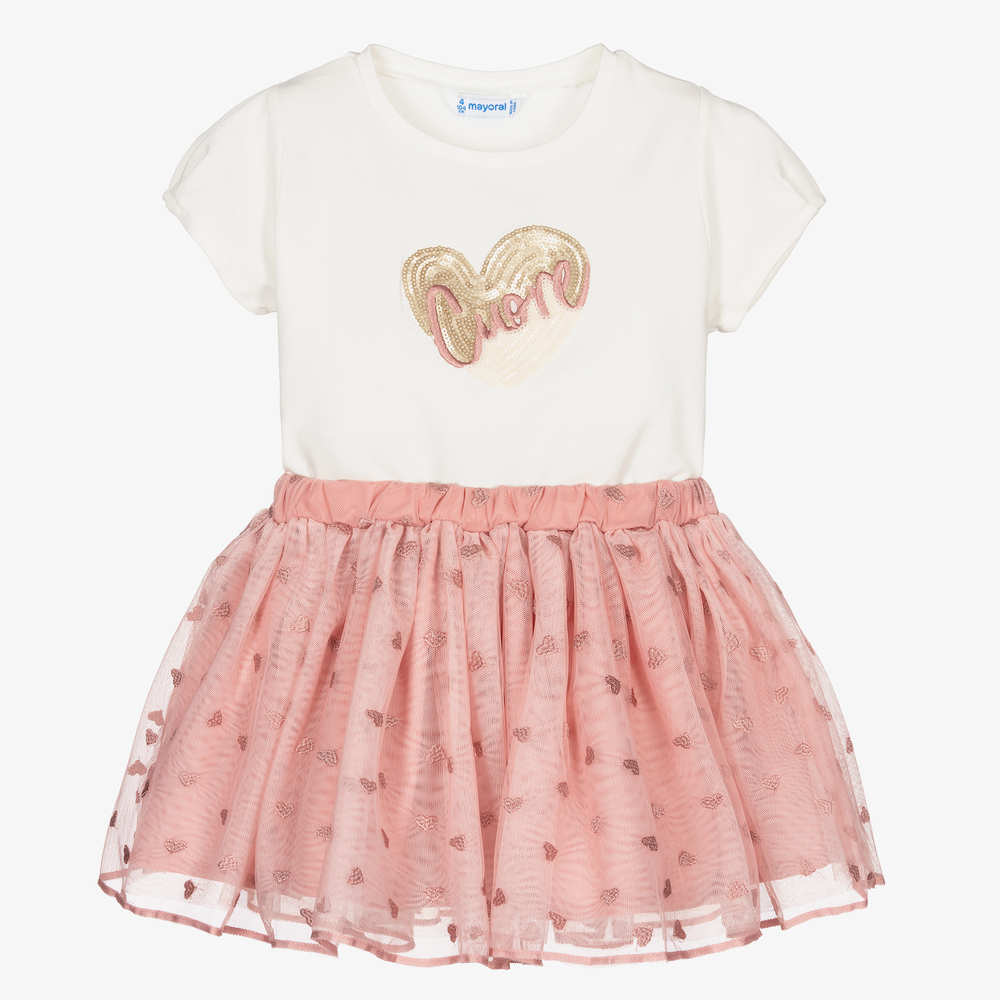 Mayoral - Girls Ivory & Pink Skirt Set | Childrensalon