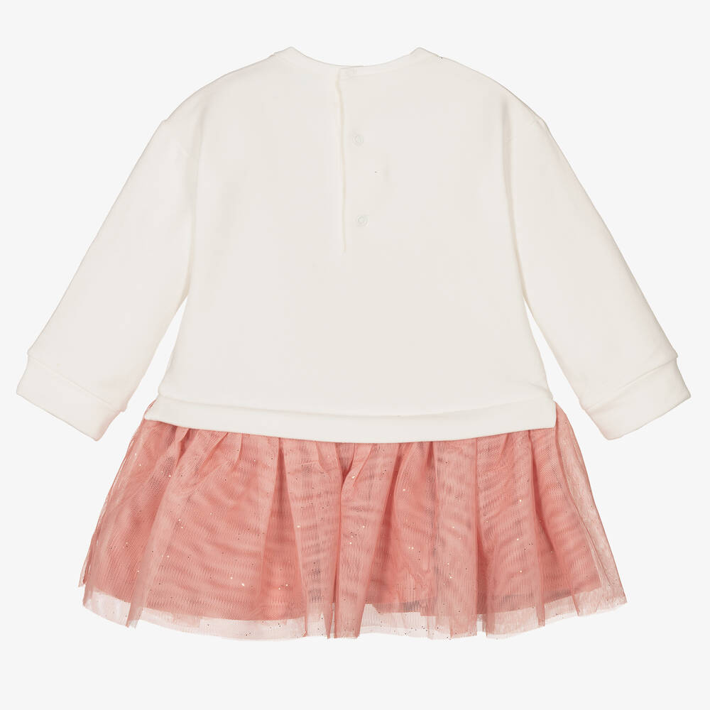 مايورال-فستان قطن جيرسي وتول لون عاجي وزهري | Childrensalon Outlet