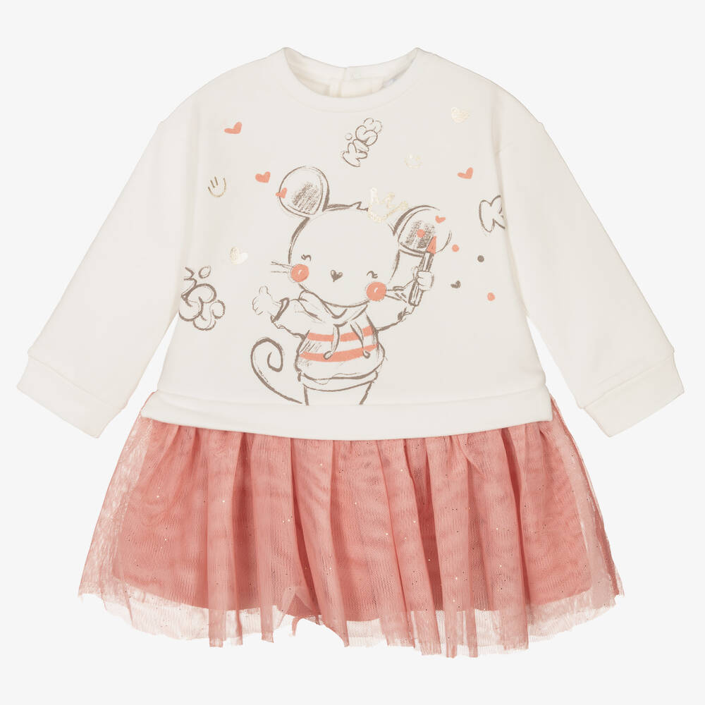 Mayoral - Girls Ivory & Pink Tulle Dress  | Childrensalon