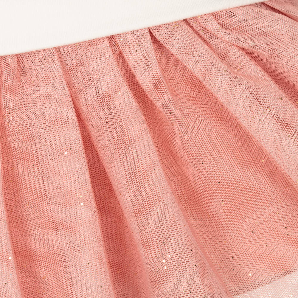 مايورال-فستان قطن جيرسي وتول لون عاجي وزهري | Childrensalon Outlet