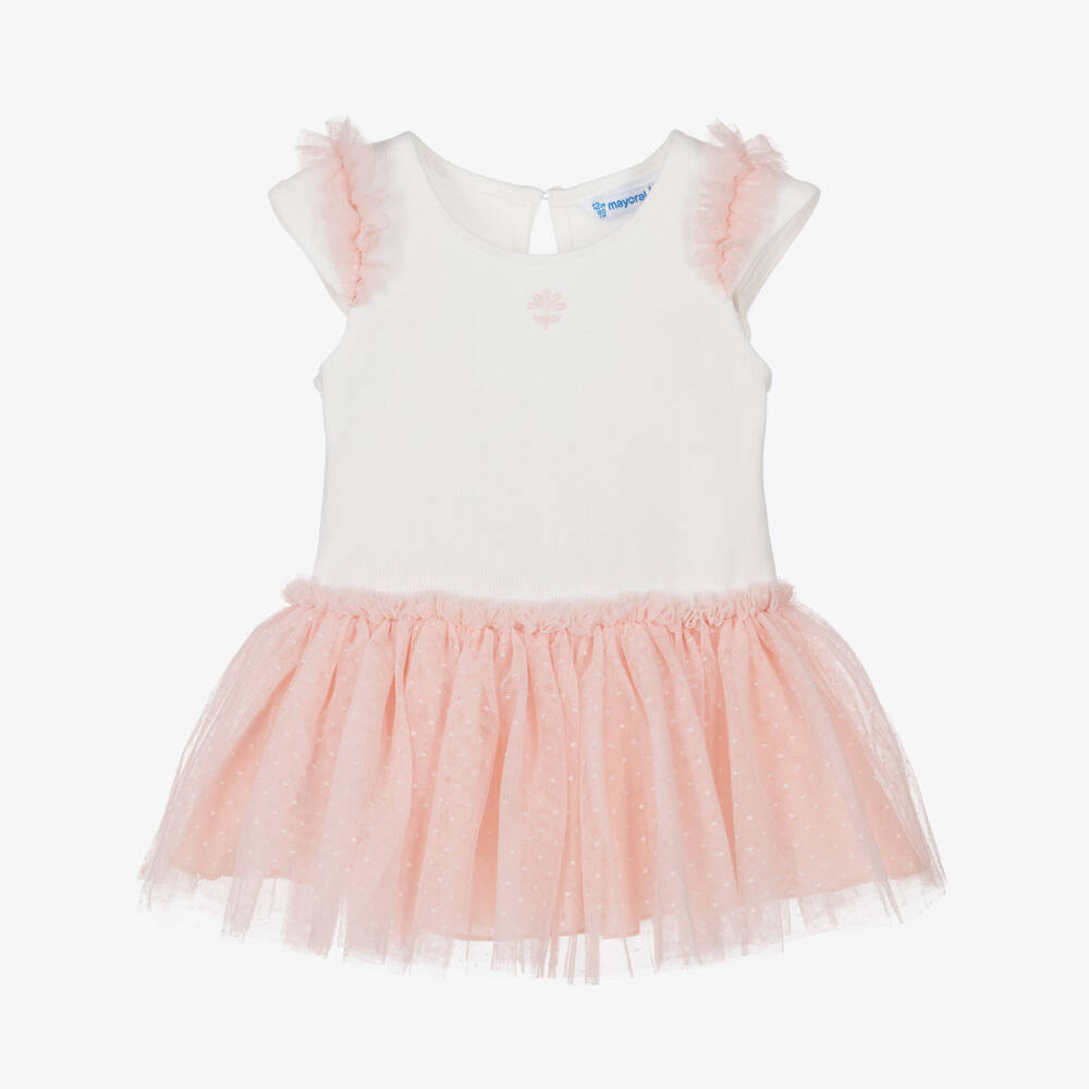 Mayoral-Girls Ivory & Pink Tulle Dress | Childrensalon Outlet