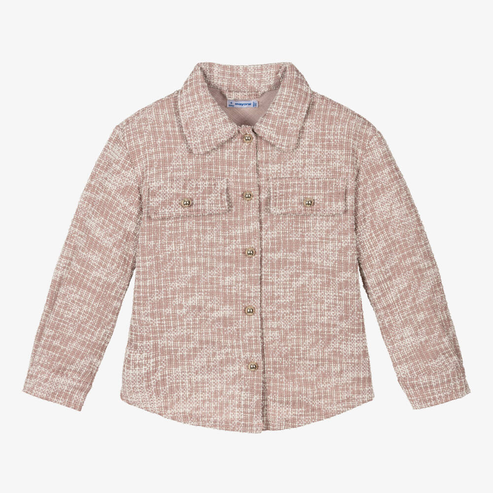Mayoral-Girls Ivory & Pink Tweed Blouse | Childrensalon Outlet