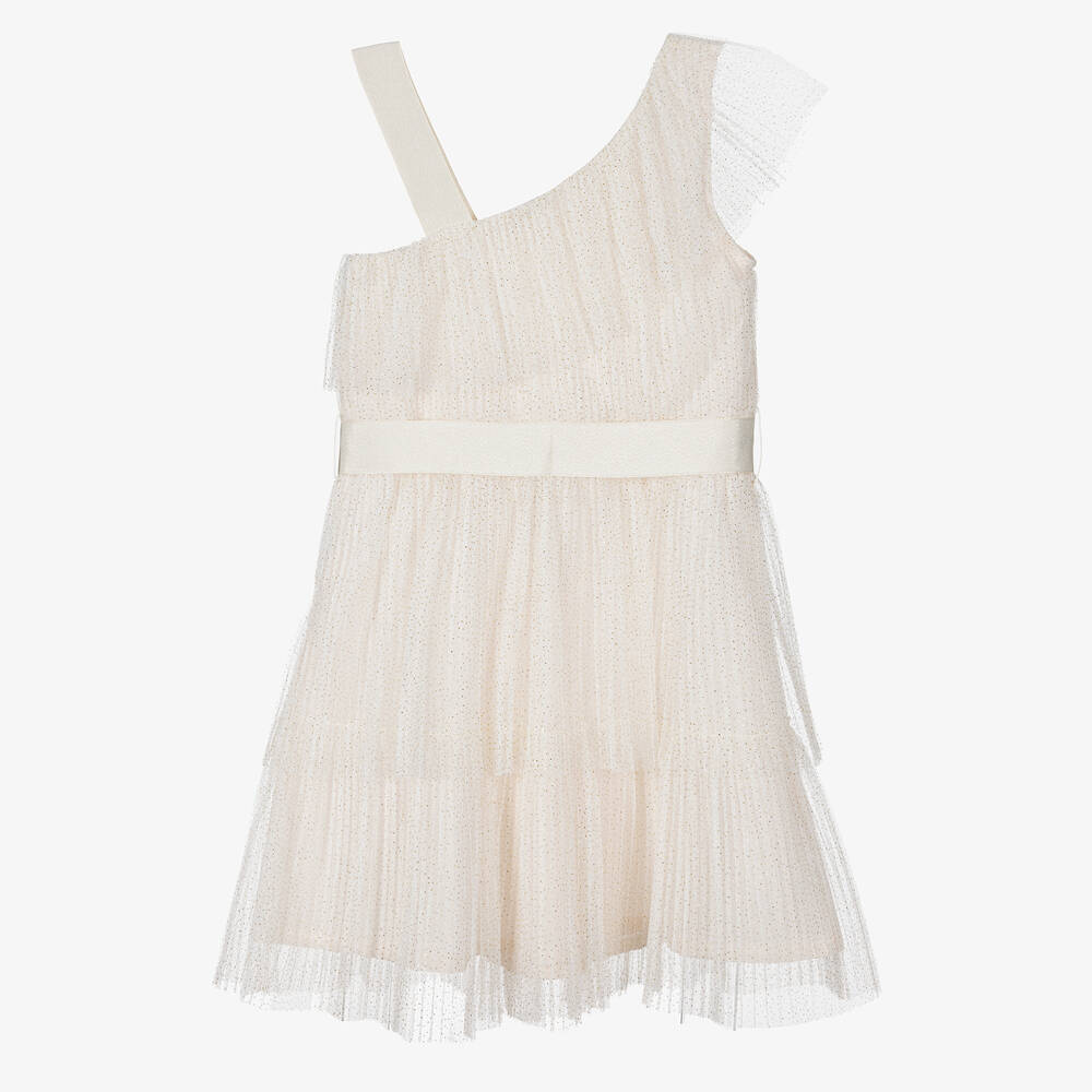 Mayoral-Girls Ivory Pleated Tulle Dress | Childrensalon Outlet