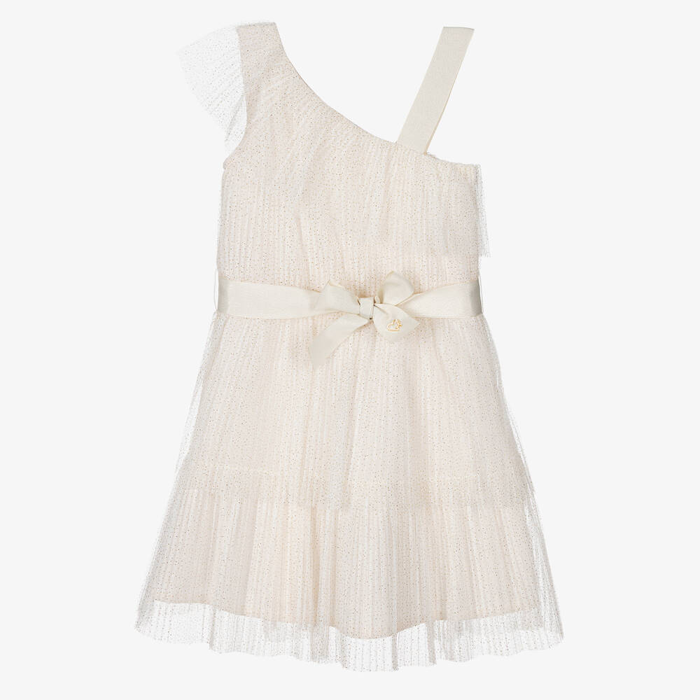 Mayoral - Кремовое плиссированное платье из тюля для девочек | Childrensalon