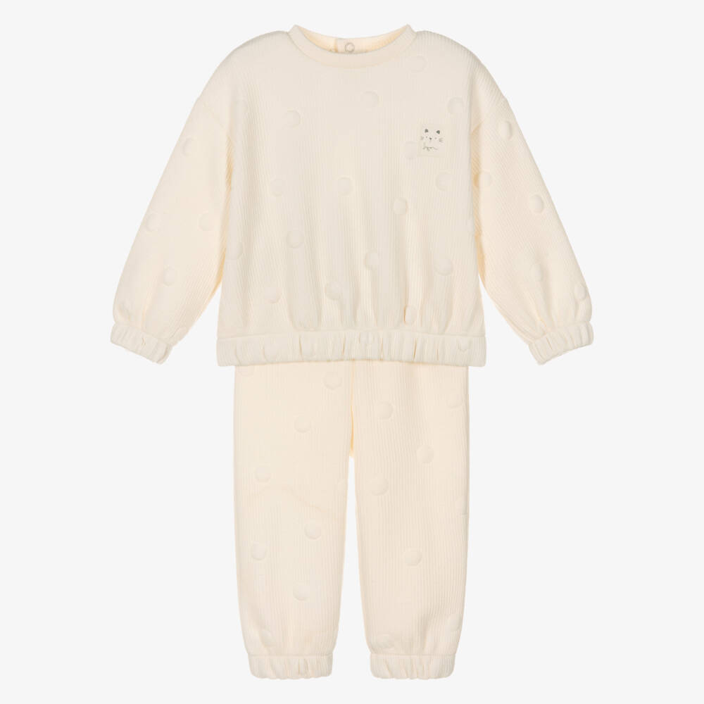 Mayoral-Кремовый комплект с текстурными горошками для девочек | Childrensalon Outlet