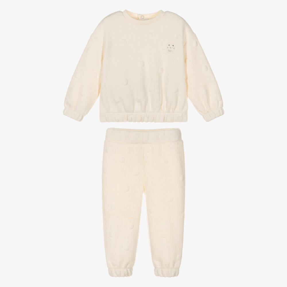 Mayoral-Кремовый комплект с текстурными горошками для девочек | Childrensalon Outlet