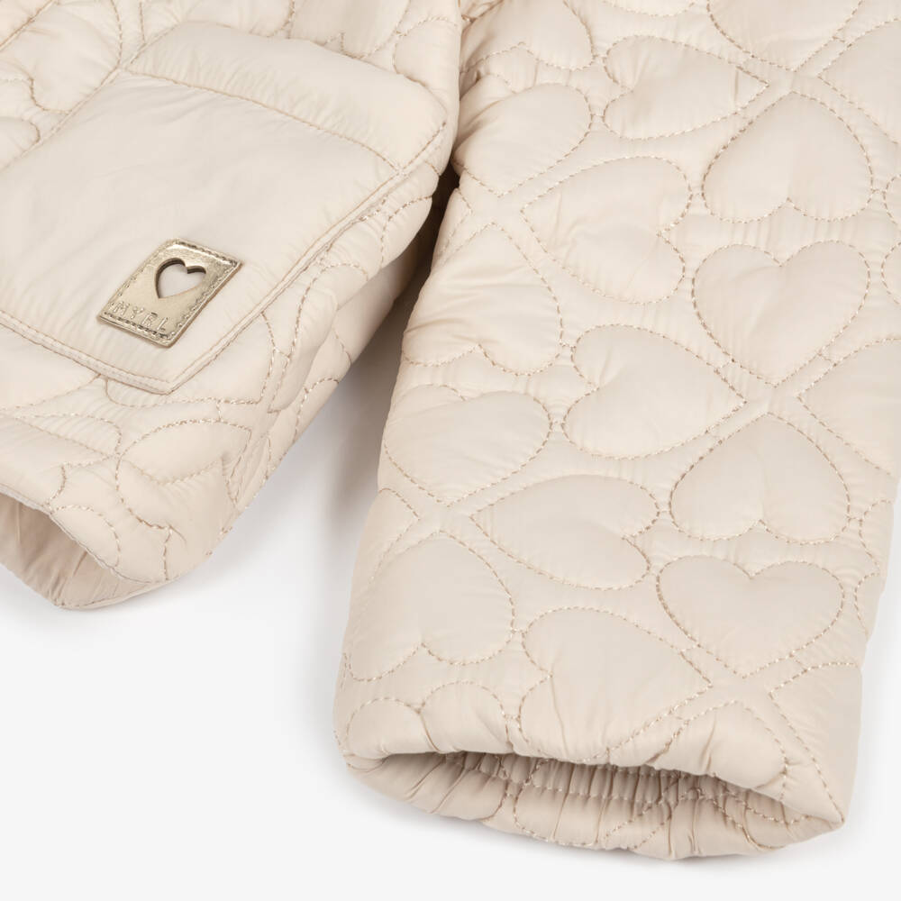 Mayoral-Girls Ivory Quilted Heart Jacket | Childrensalon Outlet