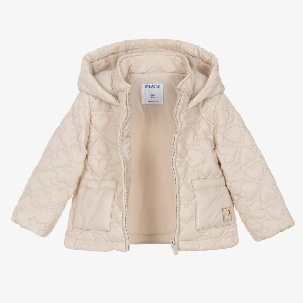 Mayoral-Girls Ivory Quilted Heart Jacket | Childrensalon Outlet