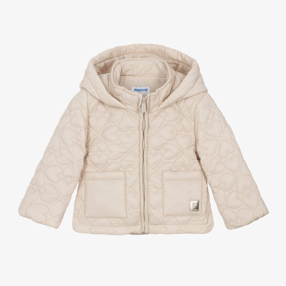 Mayoral-Girls Ivory Quilted Heart Jacket | Childrensalon Outlet