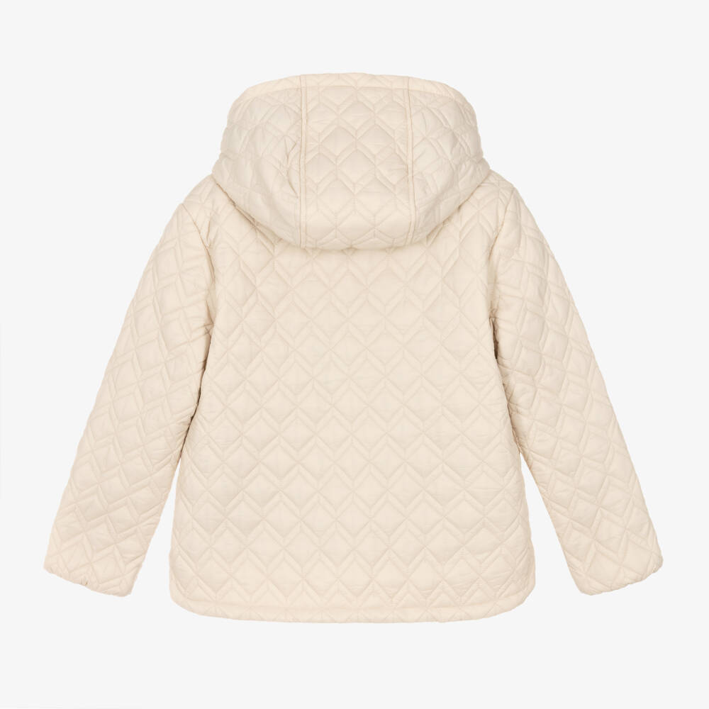 Mayoral-Girls Ivory Quilted Hooded Coat | Childrensalon Outlet