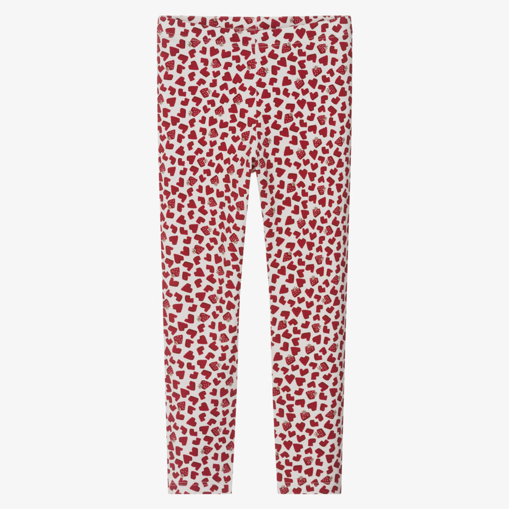 Mayoral-Girls Ivory & Red Cotton Heart Print Leggings | Childrensalon Outlet