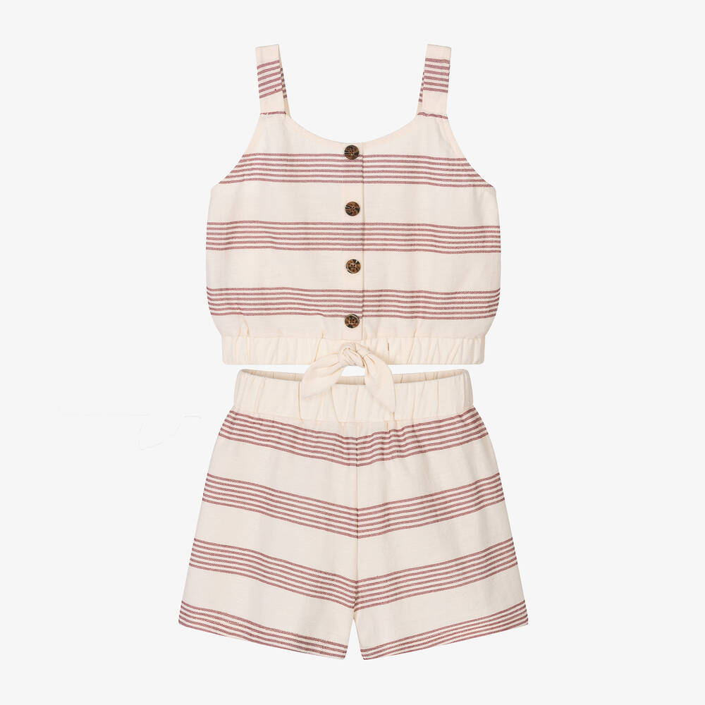 Mayoral-Girls Ivory & Red Cotton Shorts Set | Childrensalon Outlet